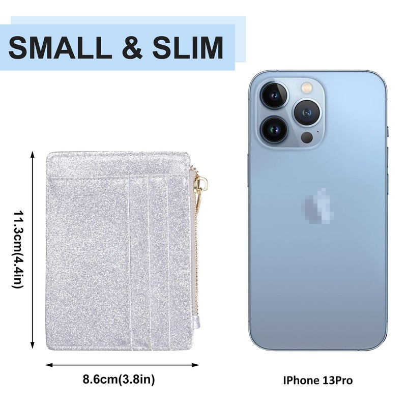 woogwin Slim RFID Credit Card Holder for Women Mini Front Pocket Wallet Purse With Keychain(Star Sliver) - Image 5